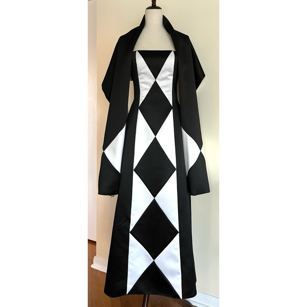 Vintage 90s Y2K Prom Dress Harlequin Jessica McClintock Black & White w/ Shawl 4